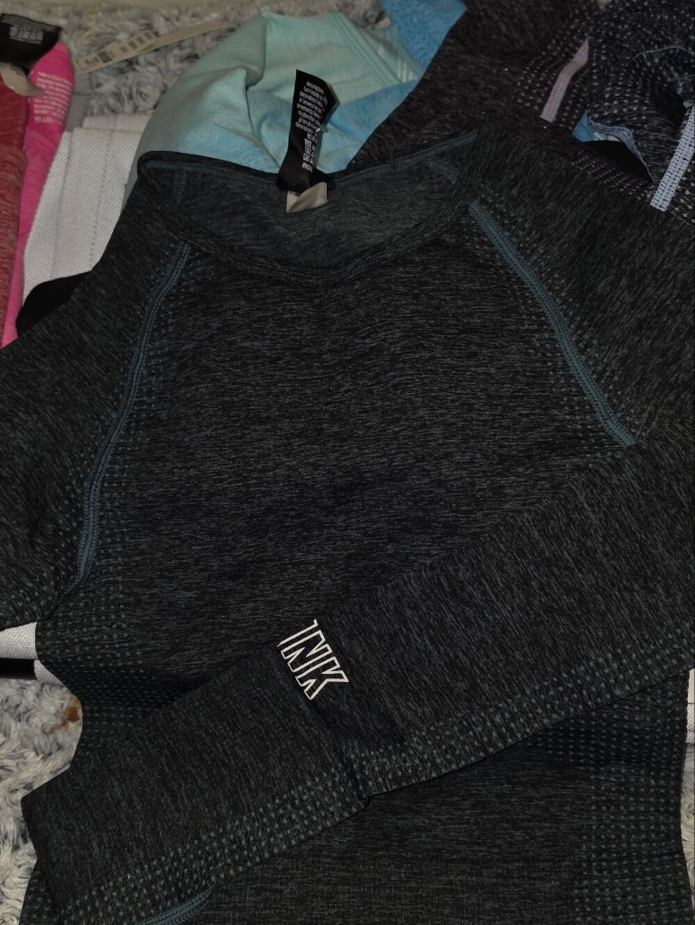 PINK Victoria's Secret Dark Heather Black Crop Top with Subtle Teal Stitching